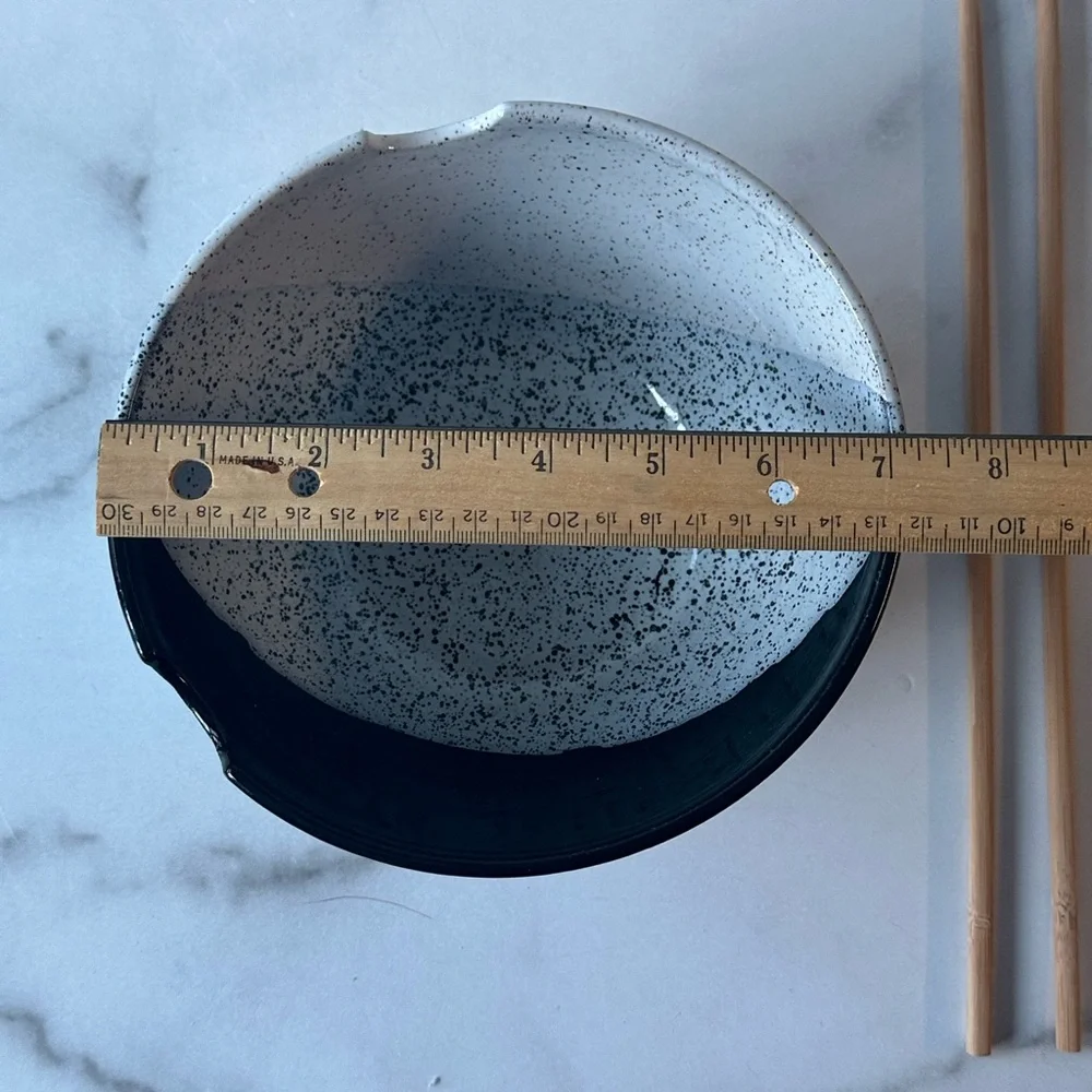 Handmade Ceramic White & Black Ramen Bowl with Chopsticks - After Hours Pottery